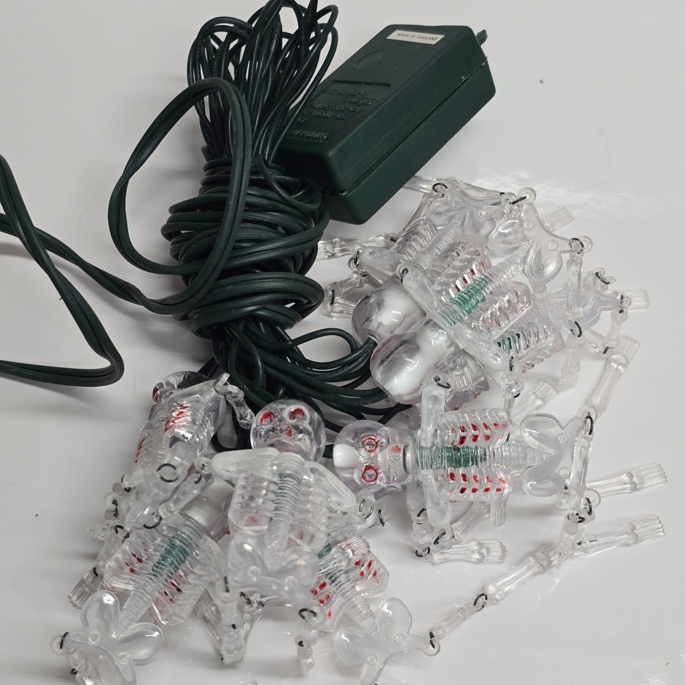 Skeleton String Lights Clear Red Eyes Green Glow Indoor Halloween Decor Plastic